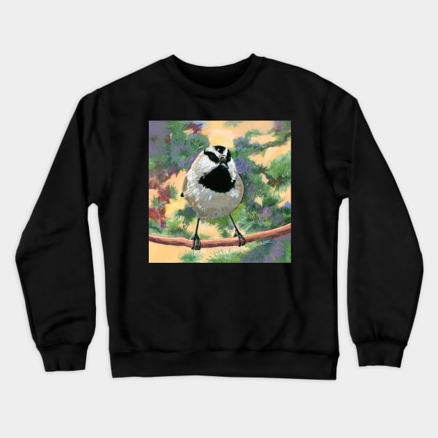 Mountain Chickadee Bird Crewneck Sweatshirt by NoCoBirds